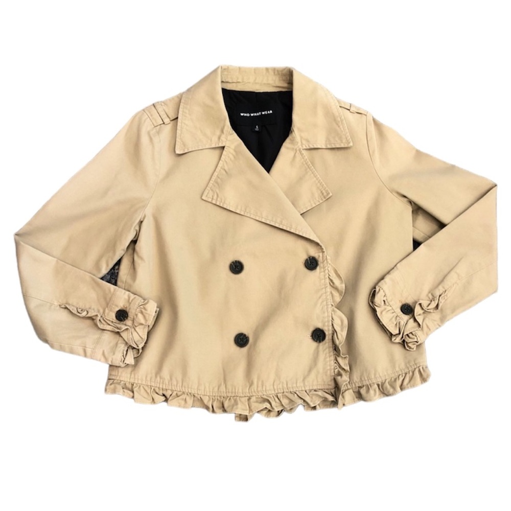 Who What Wear Jacket Cropped Ruffled Hem Tan Women’s Size Small